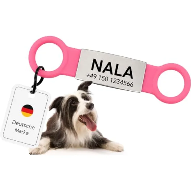 mypfote.com Hundemarke personalisiert für Halsband, Slider mit Gravur, Pink, Größe S, leise und robust aus Edelstahl und Silikon