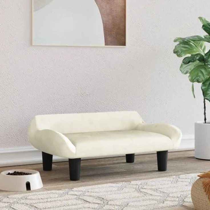 vidaXL Hundekorb Körbchen Hundebett Creme 70x40x24 cm Samt Hundesofa – Bild 2