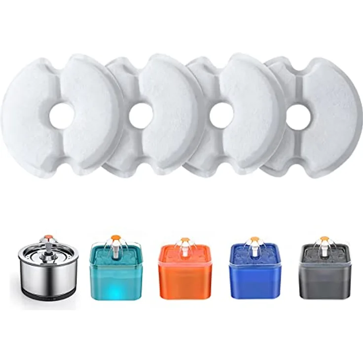 Yiupea Wasserbrunnen Filter 4 Stück, Trinkbrunnenfilter für 2 L & 2,5 L, Baumwoll-Aktivkohle & Harz mit dreifacher Filtration, gesundheitliche Wasserreinigung für Katzen