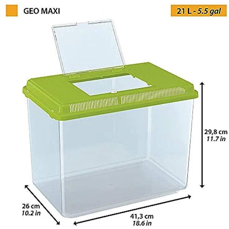 Ferplast GEO Maxi Tank, Aquarium aus robustem Kunststoff mit 21 L Fassungsvermögen, 41,3 x 26 x 29,8 cm, grün, mit Lüftungsgitter und abnehmbarem Deckel für Kleintiere, Fische und Insekten – Bild 4