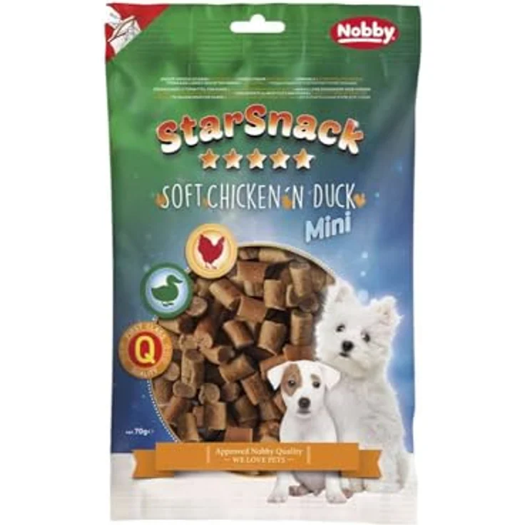 Nobby STARSNACK MINI Chicken & Duck Noshi, Hundesnack mit 33,3 % Hähnchen und 33,3 % Ente, 82 g weich
