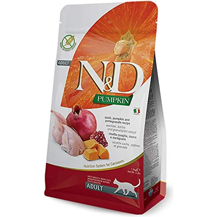 Farmina N&D Pumpkin Adult Pellets Katzenfutter, Trockenfutter ohne Mais mit Wachtel und Granatapfel, 1,5 kg – Bild 2