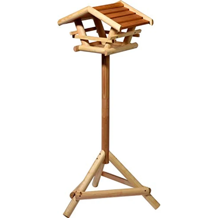 dobar 21053FSC Vogelhaus Berni mit braunem Dach, Vogelfutterhaus mit Ständer, 44 x 44 x 101 cm, Bernstein – Bild 2