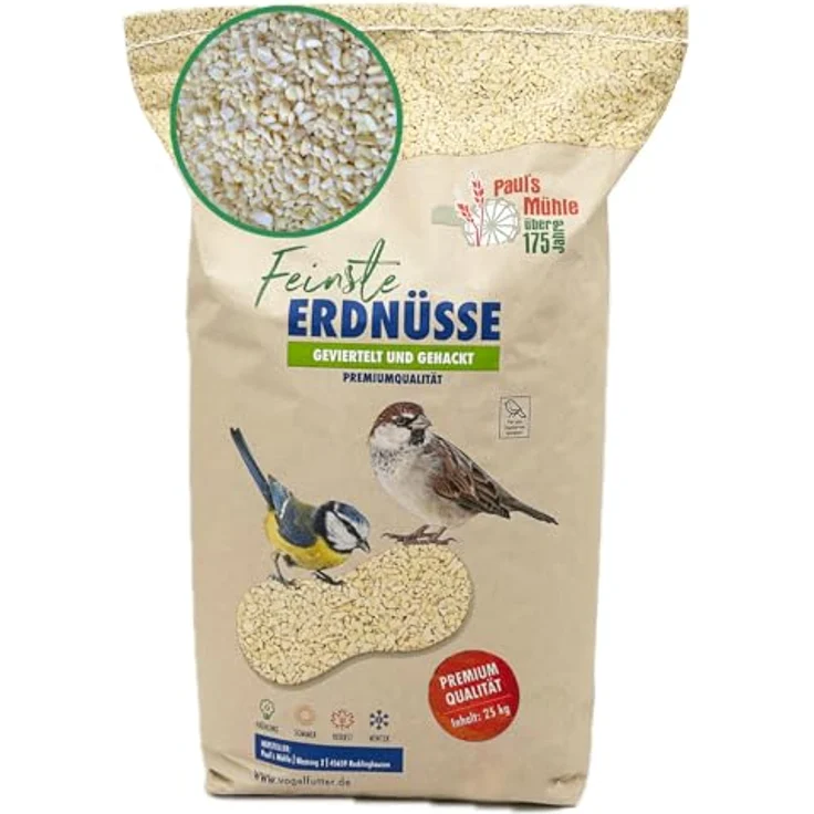 Paul's Mühle Erdnüsse für Vögel, gehackte Erdnusskerne aus Argentinien, 25 kg, Neue Ernte 2025, ganzjährig geeignet für viele Vogelarten – Bild 1