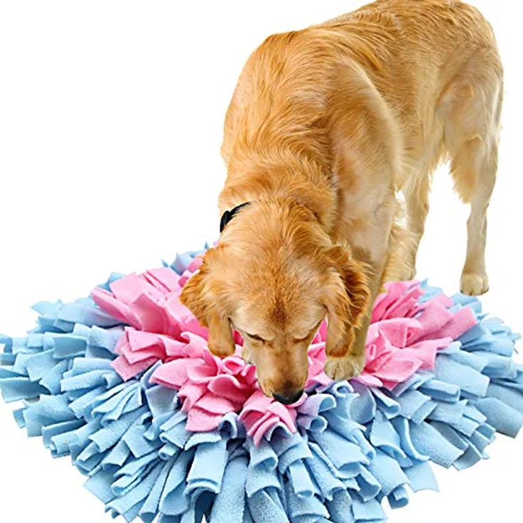 IEUUMLER Schnüffelteppich Hund Schnüffeldecke Futtermatte Trainingsmatte für Haustiere, 45x45cm, Blau & Pink, stressreduzierend und für drinnen & draußen geeignet – Bild 1