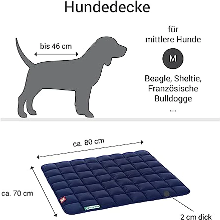Doctor Bark Hundedecke M, hochwertige Hundematte für mittlere Hunde, waschbar bis 95 °C, robuste Indoor-Outdoor Liegefläche, Königsblau, 80x70 cm – Bild 3