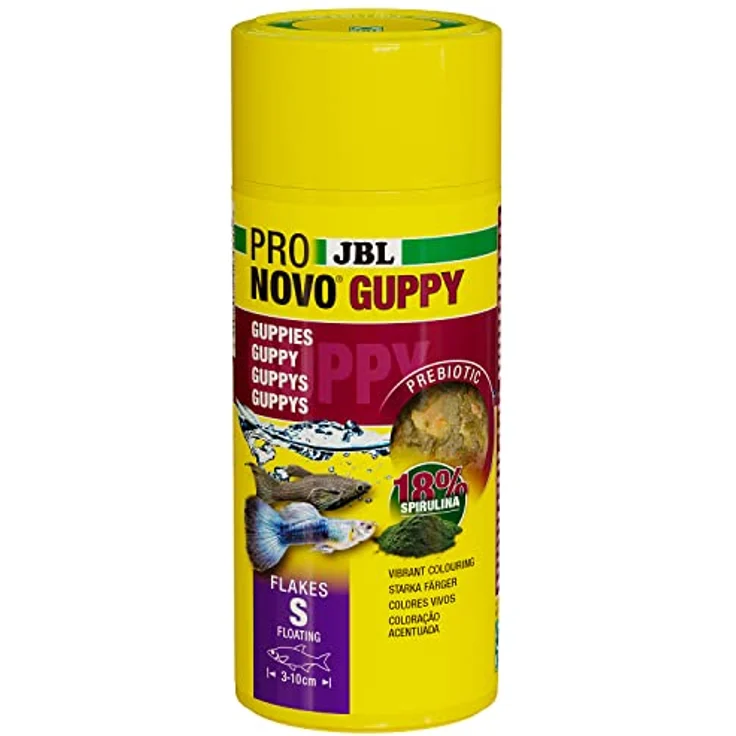 JBL PRONOVO GUPPY FLAKES, Hauptfutter für Guppys & Lebendgebärende, Schwimmende Flocken mit hochakzeptierenden Rohstoffen, Größe S, 250 ml