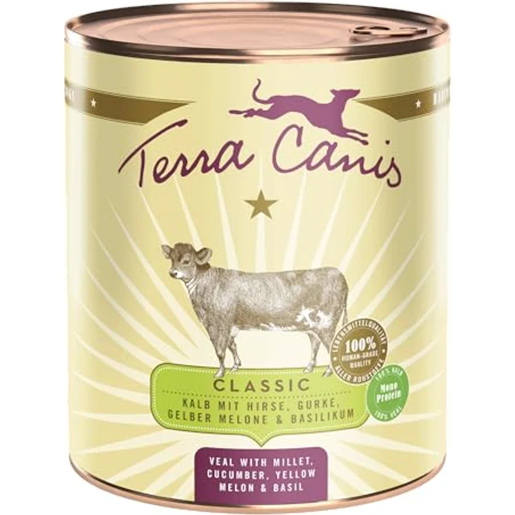Terra Canis Kalb mit Hirse, Gurke, gelber Melone und Basilikum - Classic Nassfutter in 100% Lebensmittelqualität, glutenfrei, 800g – Bild 1