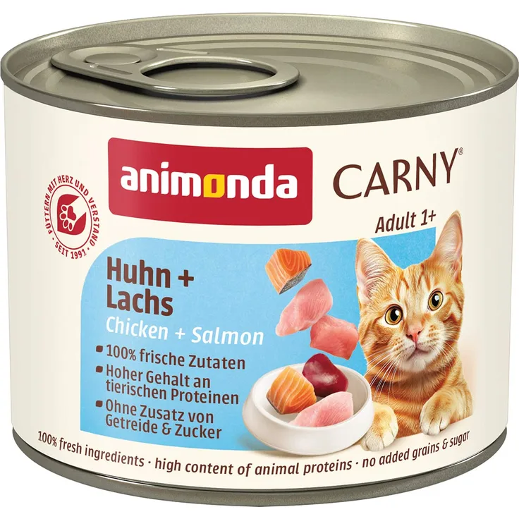 animonda Carny Adult Huhn + Lachs, Katzen-Nassfutter, 6x200g, ausgewogene Ernährung für erwachsene Katzen 1-6 Jahre