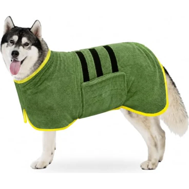 BASVII Hundebademantel Mikrofaser, Extra Saugfähig & Schnell Trocknend, Bequemes Design mit Verstellbaren Bändern