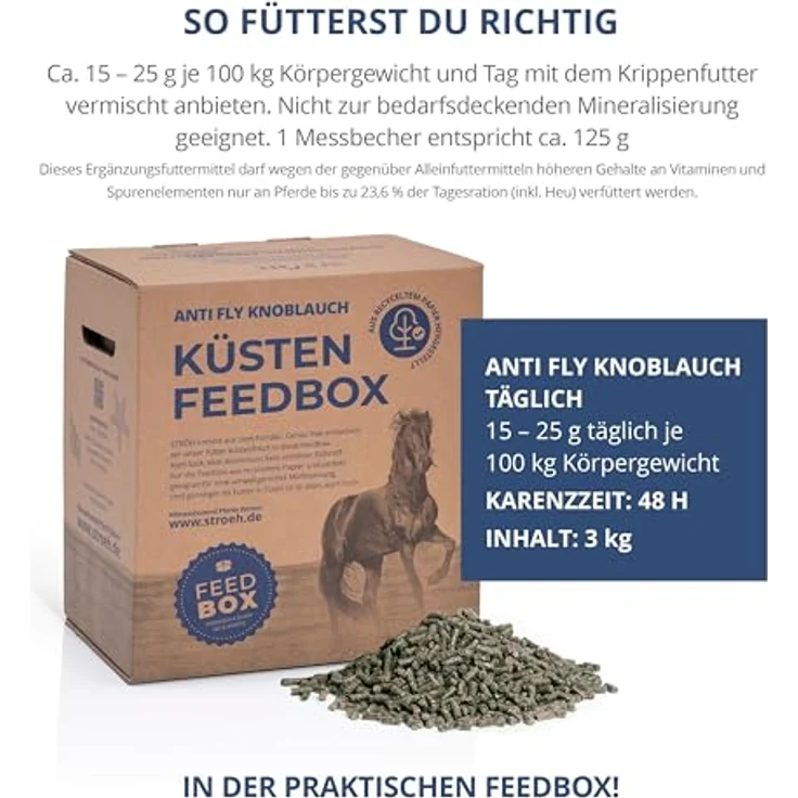 STRÖH Anti-Fly Knoblauch Pellets (3 kg) • Insektenabwehr Futter für Weidepferde mit Kräutern & Vitamin B-Komplex • Natürlicher Insektenschutz ohne Chemie • Plastikfreie Verpackung – Bild 4