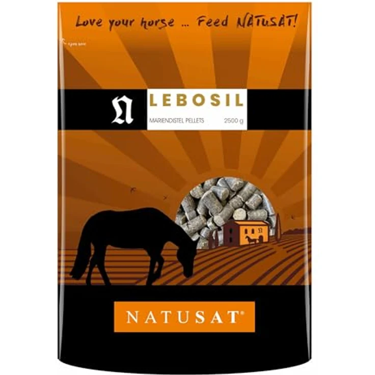 Natusat Lebosil Pellets Mariendistel 2500 g, mit Silymarin zur Unterstützung von Leistungsfähigkeit und Fellwechsel bei Pferden und Hunden – Bild 1