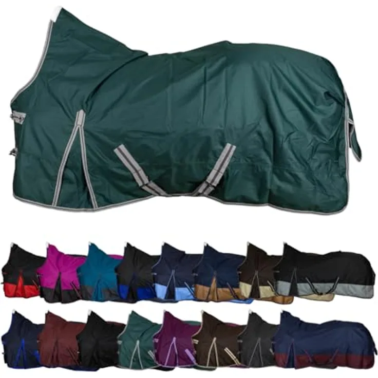RL24 Weidedecke High Neck Basicline 600D, wasserdichte Regendecke & Übergangsdecke für Pferde, Grün, Größe 85cm (300g/m² Füllung) mit Kreuzbegurtung und hohem Halsansatz