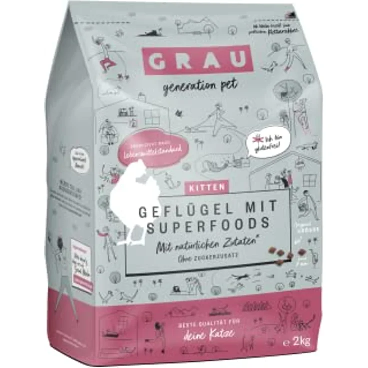 GRAU – das Original – Trockenfutter für Katzen – Kitten – Geflügel mit Superfoods, glutenfrei, 2 kg – Bild 1