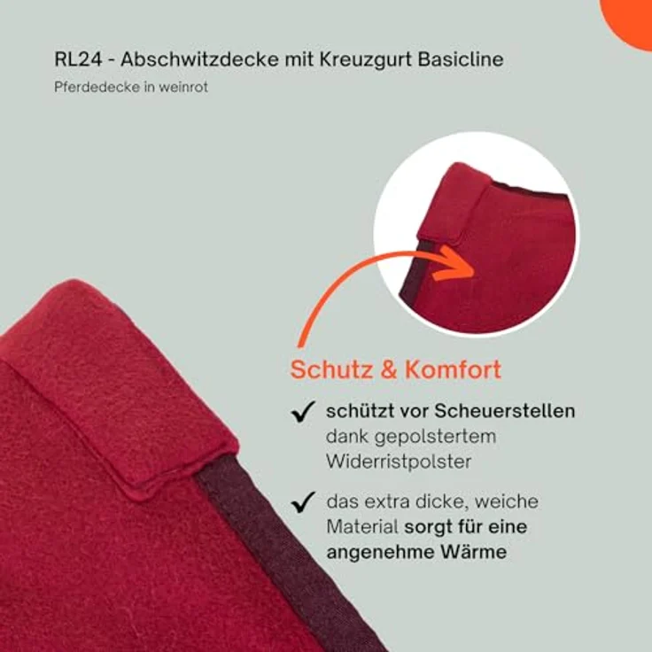 RL24 Abschwitzdecke BASICLINE, atmungsaktiv mit Kreuzgurt, weinrot, 65 cm – Bild 5