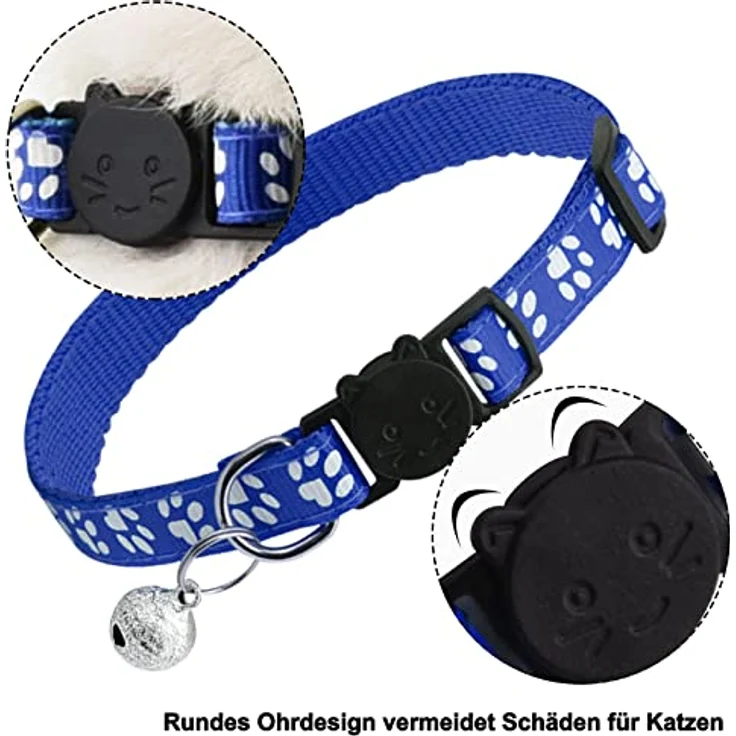 onebarleycorn Katzenhalsband, Sicherheitsverschluss mit Glöckchen, reflektierend und verstellbar, 12 Stück – Bild 4