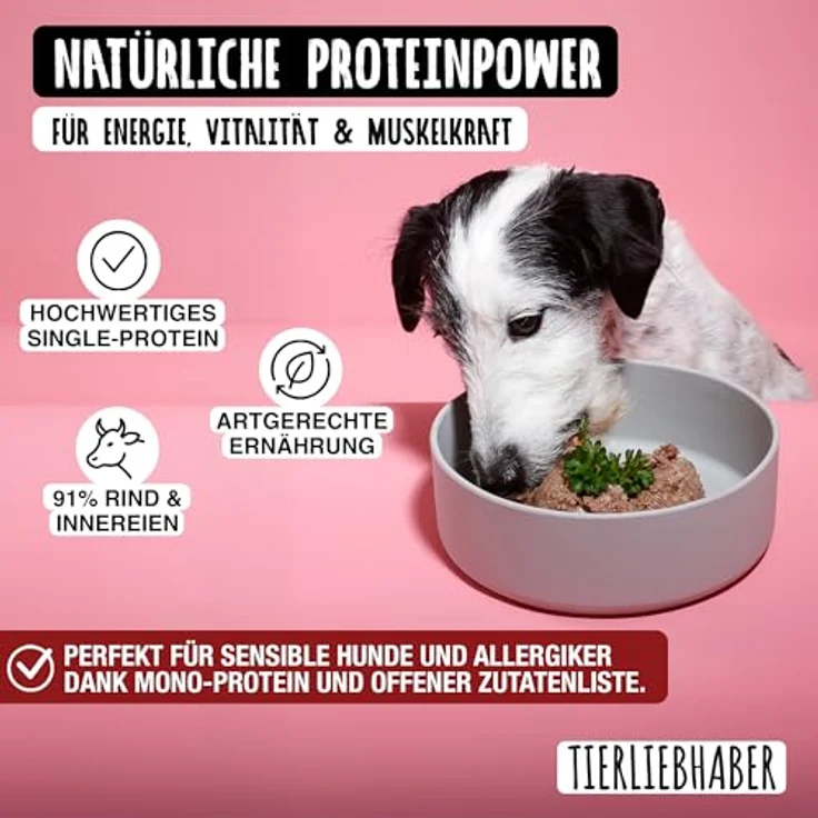 TIERLIEBHABER Hundefutter Nass 400g Rind mit Gemüse, 91% Fleischanteil, von Tierärzten entwickelt, glutenfrei und ohne Zusatzstoffe – Bild 2