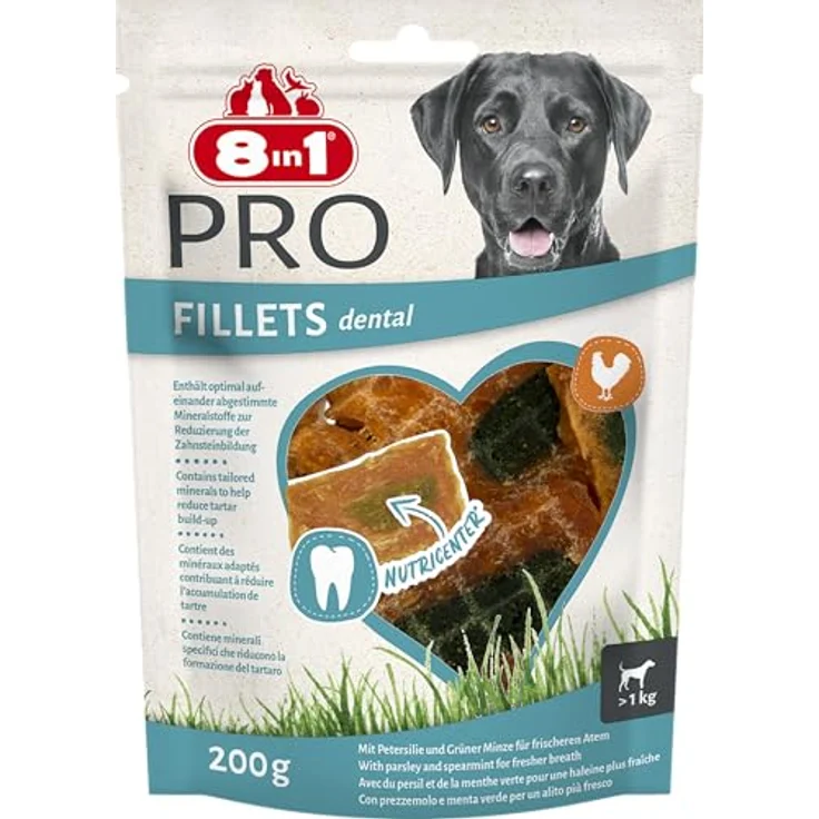 8in1 Pro Fillets Dental, Hunde-Snack mit Hähnchen und Mineralstoffen zur Zahnsteinreduzierung, 200g Beutel – Bild 1