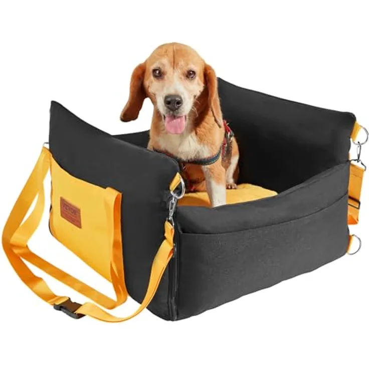 VEVOR Hunde Autositz 585 x 560 x 330 mm, sicherer und komfortabler Autositz mit seitlichen Griffen, Aufbewahrungstasche und ansteckbarer Sicherheitsleine, für kleine Hunde bis 11 kg, Schwarz
