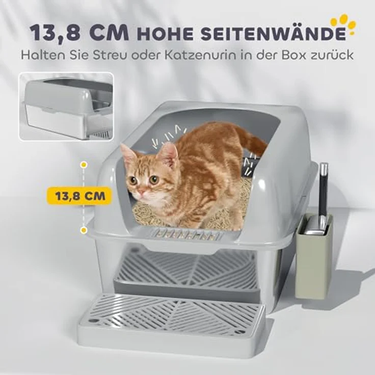PawHut Edelstahl-Katzentoilette mit Schaufel, für Katzen unter 4,5 kg, Indoor, Hellgrau – Bild 4