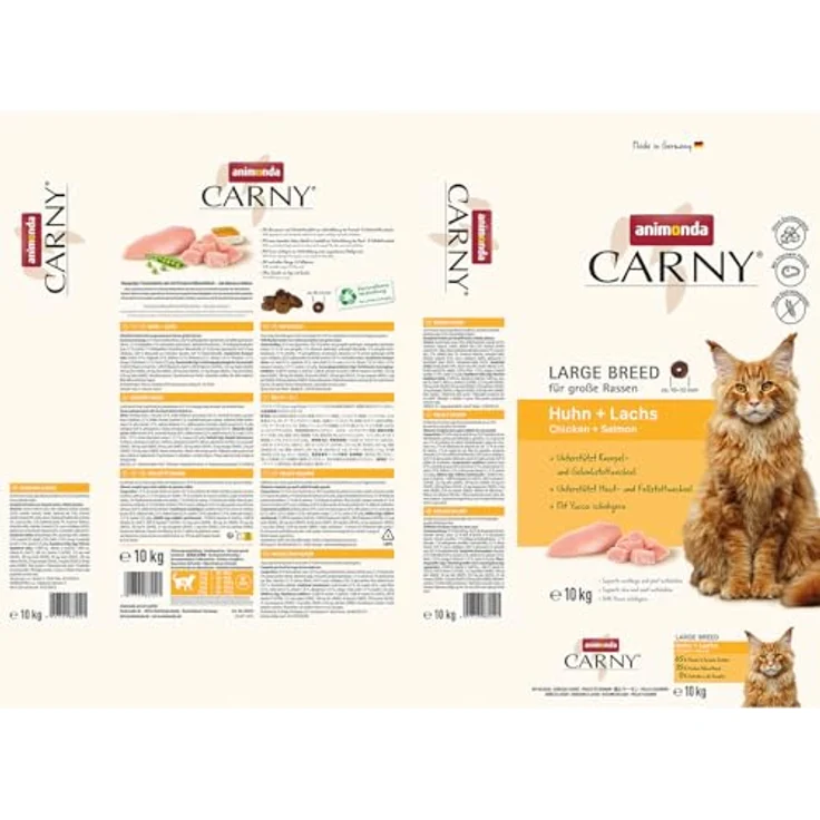 animonda Carny Katzen Trockenfutter Huhn + Lachs, 10kg für große Katzenrassen, ohne Zucker und Getreide, große Kroketten mit 34% tierischen Proteinen und Omega-3-Fettsäuren – Bild 6