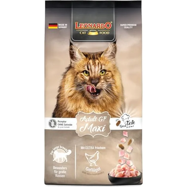 Leonardo Adult Maxi Grainfree, Trockenfutter für große Katzenrassen ab 1 Jahr, 7,5 kg, getreidefrei, mit 30% frischem Geflügelfleisch, Zahnpflege-Effekt
