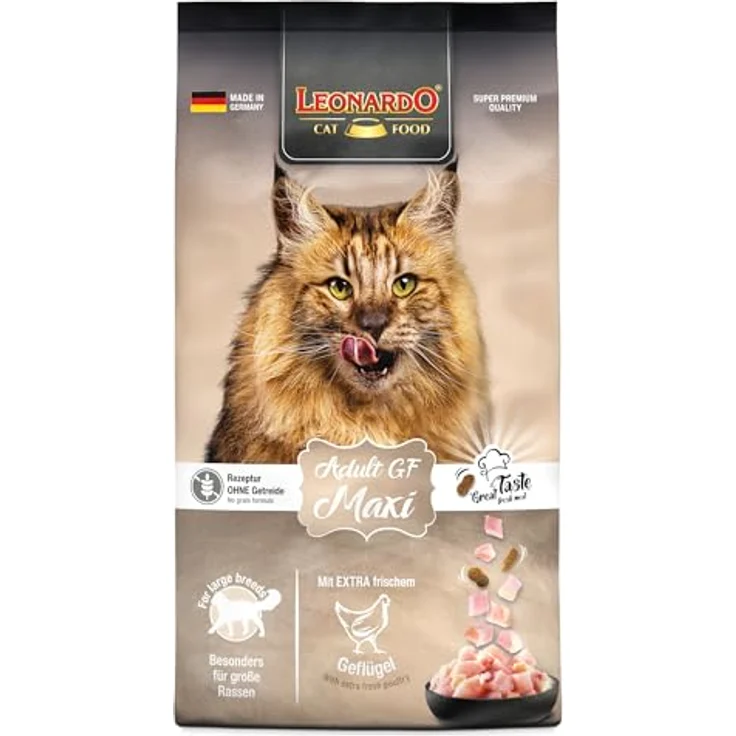 Leonardo Adult Maxi Grainfree, Trockenfutter für große Katzenrassen ab 1 Jahr, 7,5 kg, getreidefrei, mit 30% frischem Geflügelfleisch, Zahnpflege-Effekt – Bild 1