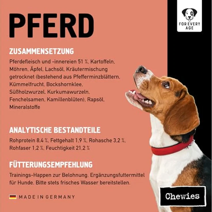 Chewies Monoprotein Trainingshappen für Hunde, getreidefreier Snack mit Pferdefleisch, 300 g, hochverdaulich und ohne Zusatzstoffe – Bild 6