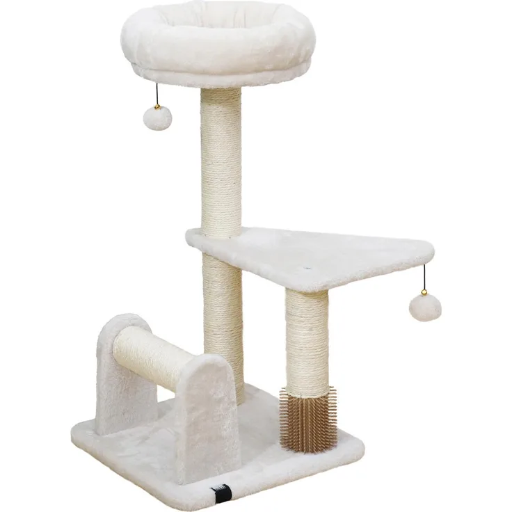 Europet Bernina Kratzbaum Florida, creme, mit Plüschbezug und Sisal-Kratzflächen, inkl. Korb und Spielzeugen, 38 x 38 x 69 cm