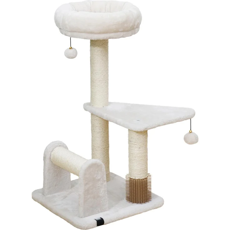 Europet Bernina Kratzbaum Florida, creme, mit Plüschbezug und Sisal-Kratzflächen, inkl. Korb und Spielzeugen, 38 x 38 x 69 cm