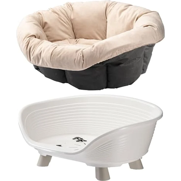 Ferplast Sofà Throne Hundebett & Katzenbett, erhöhtes, waschbares, atmungsaktives & rutschfestes Bett mit Kissen, 64 x 48 x h 29,5 cm, Weiß – Bild 5