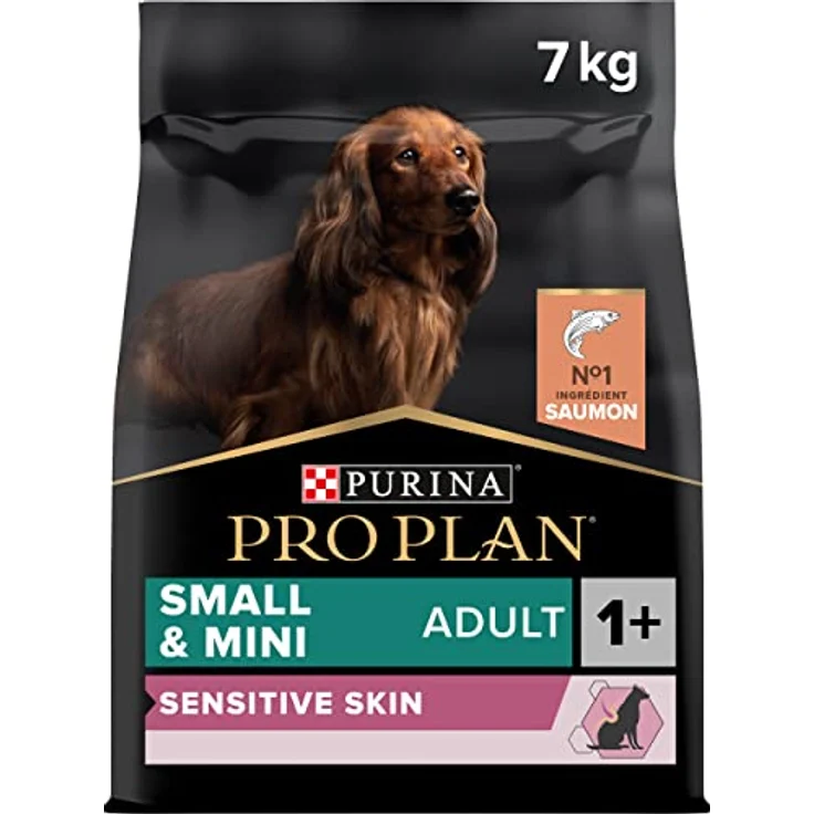 PURINA PRO PLAN Sensitive Skin, Trockenfutter für kleine Hunde mit Lachs, fördert gesunde Haut und glänzendes Fell, 7 kg Beutel – Bild 1