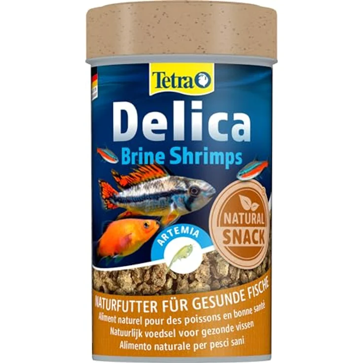 Tetra Delica Brine Shrimps, 100% gefriergetrocknete Salinenkrebse, natürliche Snacks für Zierfische in 100 ml Dose – Bild 1