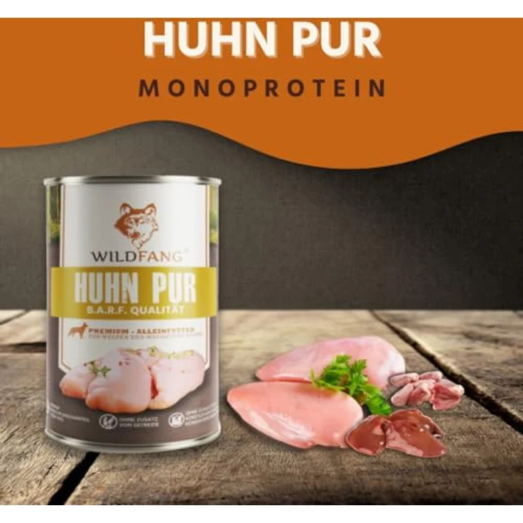 Wildfang® Premium Hunde-Nassfutter Huhn Pur, Monoprotein, getreidefrei, B.A.R.F. Qualität, 6 x 400g – Bild 2
