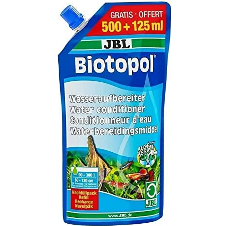 JBL Biotopol Wasseraufbereiter, Nachfüllpack 625 ml für Süßwasser-Aquarien, umweltschonend mit Aloe vera und Vitamin B-Komplex