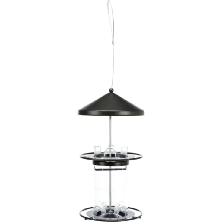 TRIXIE 55423 Futterspender, Metall/Kunststoff, 2 Etagen, abnehmbares Dach, 36 cm, schwarz