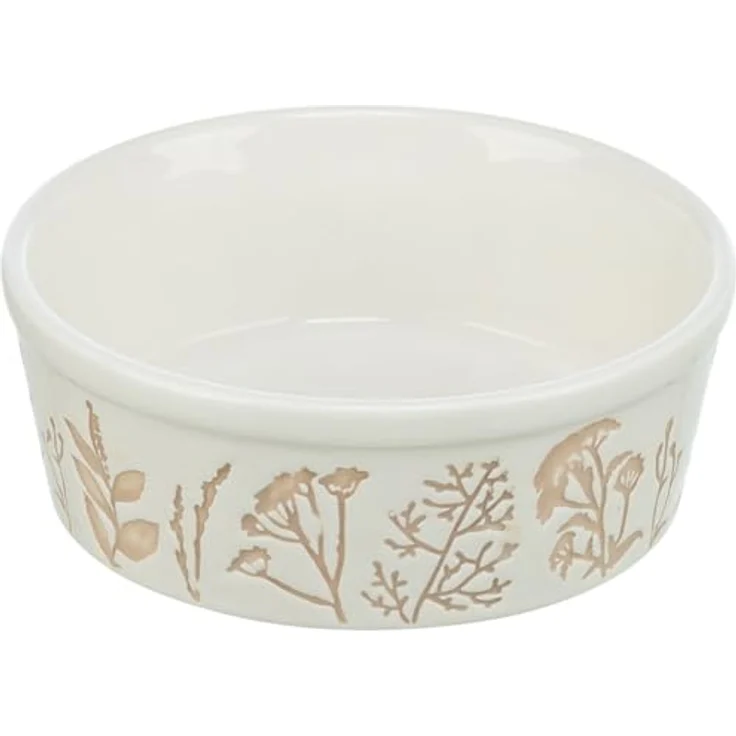 Trixie Futterstation Keramik, 1,2 l/Ø 20 cm, rutschfest mit Gummiunterseite, Weiß/Taupe – Bild 1