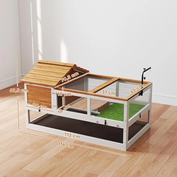 PawHut Kleintierstall mit zwei Haupthäusern, aufklappbarem Dach, Lampenhalter für Schildkröten und Reptilien, 116 x 70,5 x 69,5 cm, Orange – Bild 7