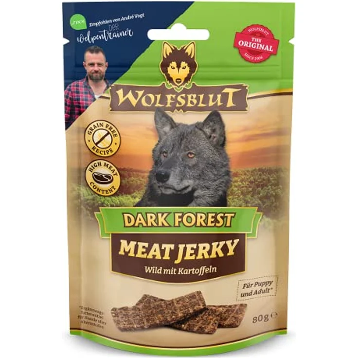 Wolfsblut Meat Jerky Dark Forest, Wildfleisch und Kartoffeln, Belohnungssnack, 80 g – Bild 1