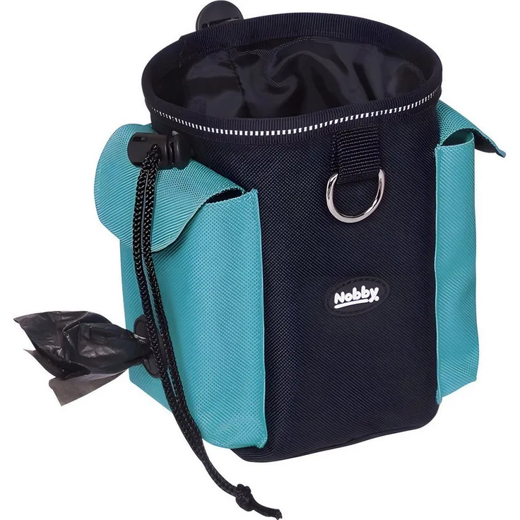 Nobby Leckerlibeutel Snackbeutel 2 in 1, blau, inkl. Utensilientasche und Kordelverschluss, Maße 11 x 16 cm