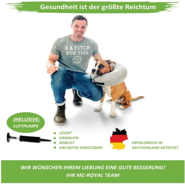 MC-Royal® Premium Halskrause, aufblasbare Halskrause für Hunde und Katzen mit ergonomischem Design, waschbarem Velourbezug, zuverlässigem Klettverschluss und einfacher Handhabung – Bild 5