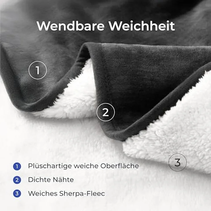 Dreamzie wasserdichte Decke 127x152 cm, reversible Hundedecke aus Sherpa-Fleece, waschbar in Dunkelgrau, ideal für Sofa und Bett – Bild 4