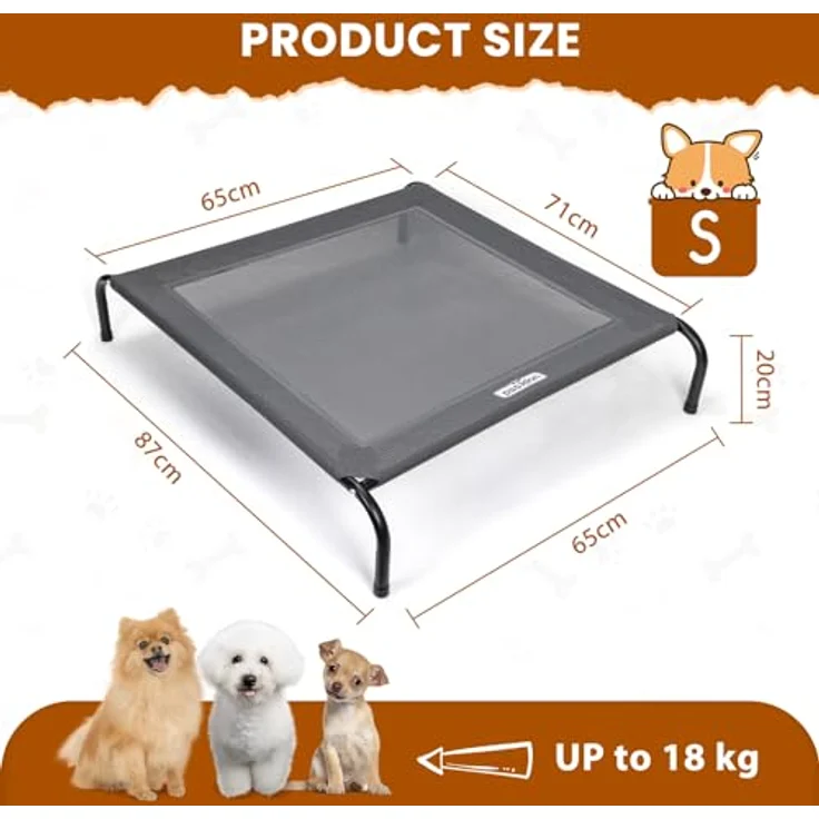 Nobleza Hundeliege Outdoor, Erhöhtes Hundebett für Kleine Hunde, Kühlend, Waschbar, Grau, S, 87x65x20CM – Bild 2