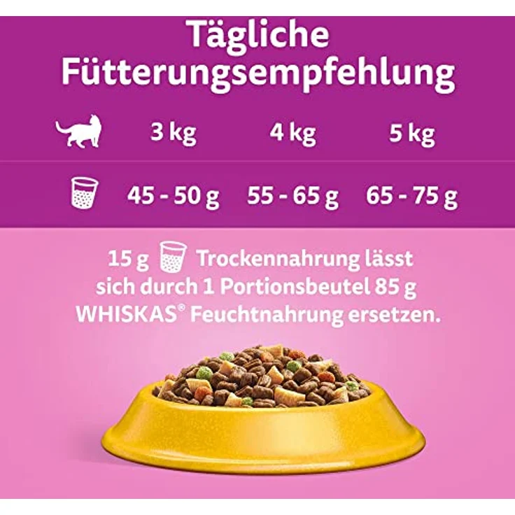 WHISKAS Katzen Trockenfutter Adult 1+ mit Huhn, 3,8kg Beutel, unterstützt Harnwegsgesundheit, mit Vitamin A und Zink – Bild 4