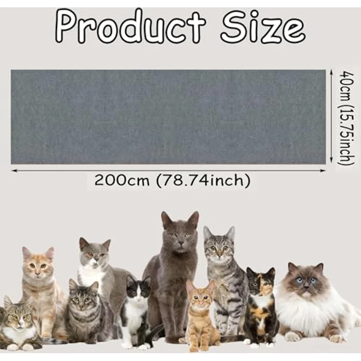 Xynovate Kratzmatte Selbstklebend für Katzen, DIY Kratzbrett in Hellgrau, 40x200cm, reißfeste Polyesterfaser mit starkem Kleber, idealer Kratzschutz für Möbel und Wände – Bild 2