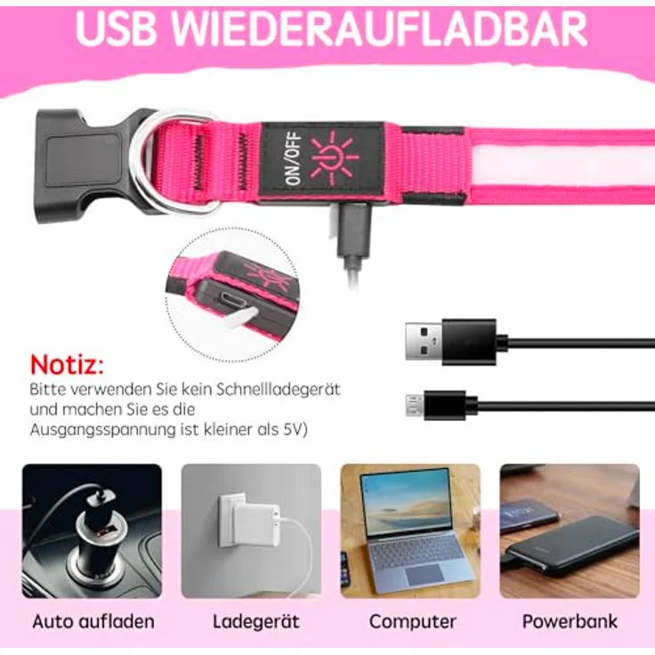 Kpuplol Leuchthalsband Hund, Wiederaufladbar LED Halsband mit 3 Modi, wasserdicht und einstellbare Größe, Schwarz – Bild 2