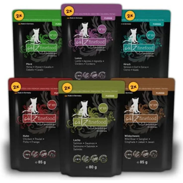 catz finefood Purrrr Collection II, Monoprotein Katzen-Nassfutter, getreidefrei, zuckerfrei, hypoallergen, hoher Fleischanteil, Multipack 12 x 80g-85g