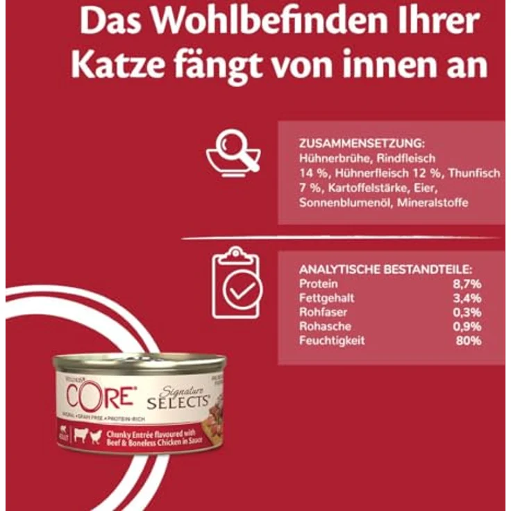 Wellness CORE Signature Selects Chunky Selection Mix, 8 x 79 g, Premium Nassfutter für Katzen in Sauce, getreidefrei, ohne Zuckerzusatz, hoher Fleischanteil – Bild 4