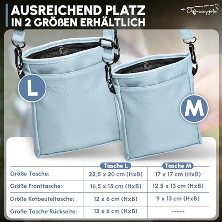Ostfriesenpfoten® Leckerlibeutel 'Frieda', Hunde-Futterbeutel aus hochwertigem Kunstleder, Lavendelblau, Größe L, mit EasyOpen Einhandmagnetverschluss, zwei getrennten Leckerlibereichen, kotbeutelspender und Schultergurt. – Bild 3