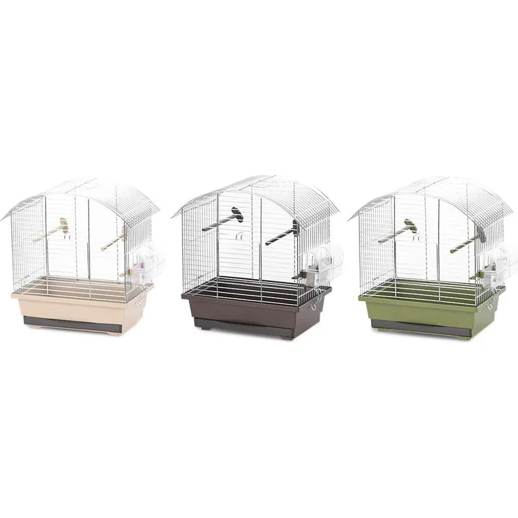 Duvoplus Natural Lora, Vogelkäfig + Voliere aus rostfreiem Stahl, in beige, braun und olivgrün, mit Futtertrog und Sitzstangen für kleine Vögel